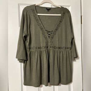 Torrid Olive Tunic with Floral Detailing